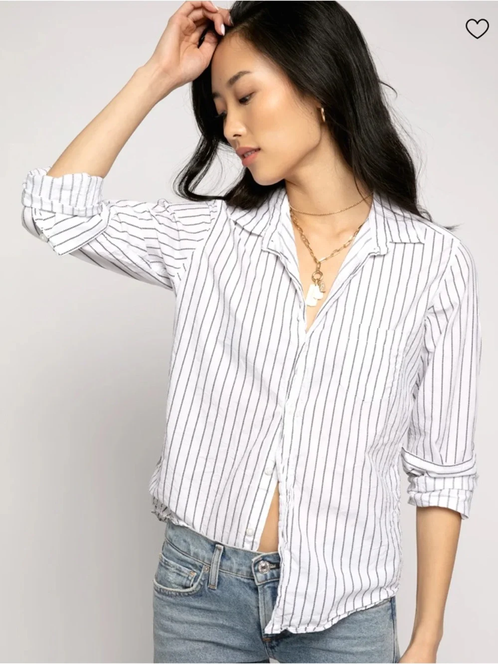 Frank & Eileen Barry Style Button-Up Blue Dotted Stripe Top - Picture 8 of 8